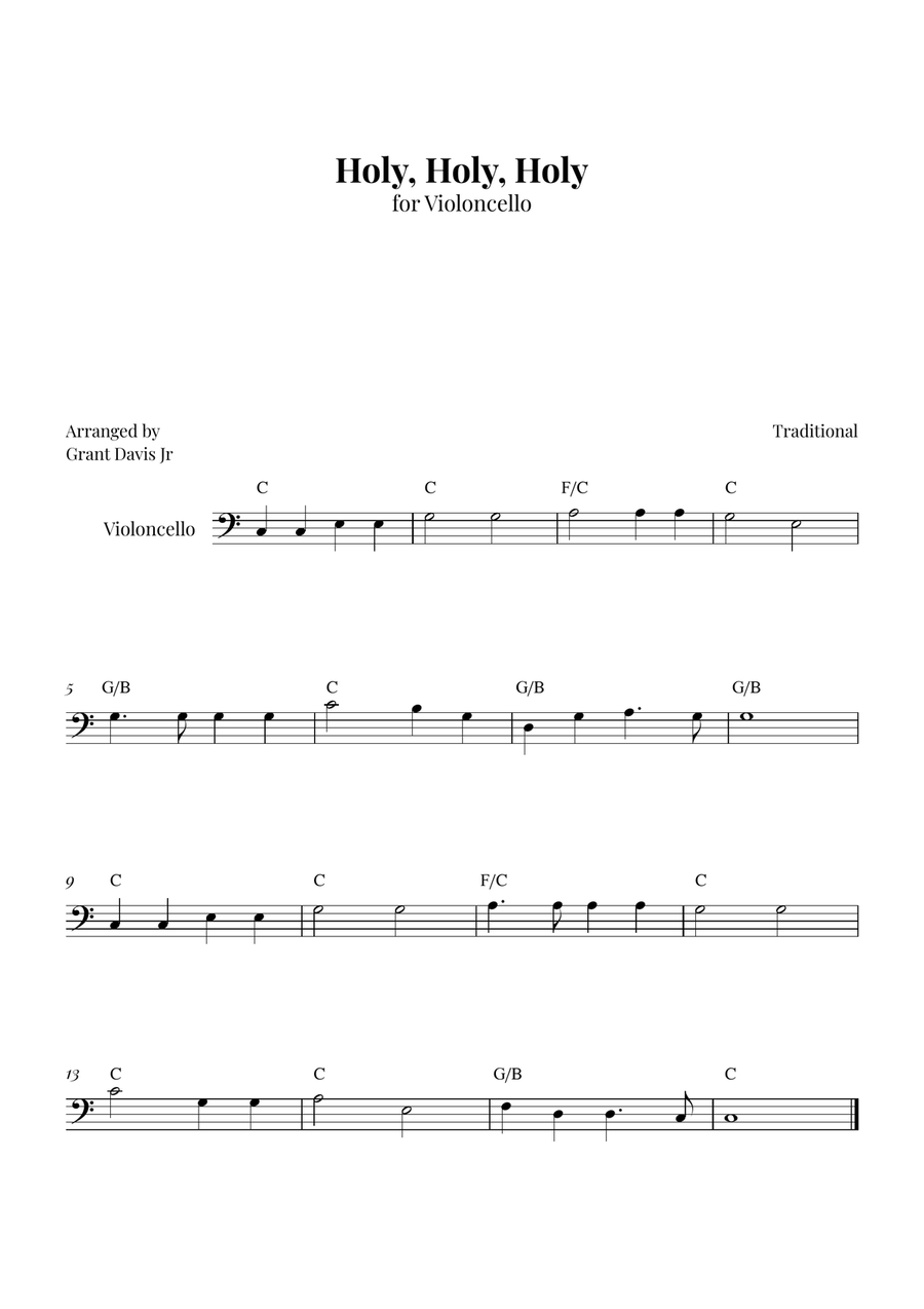Holy, Holy, Holy Holy, Holy, Holy Cello Solo scores gallery preview page 1