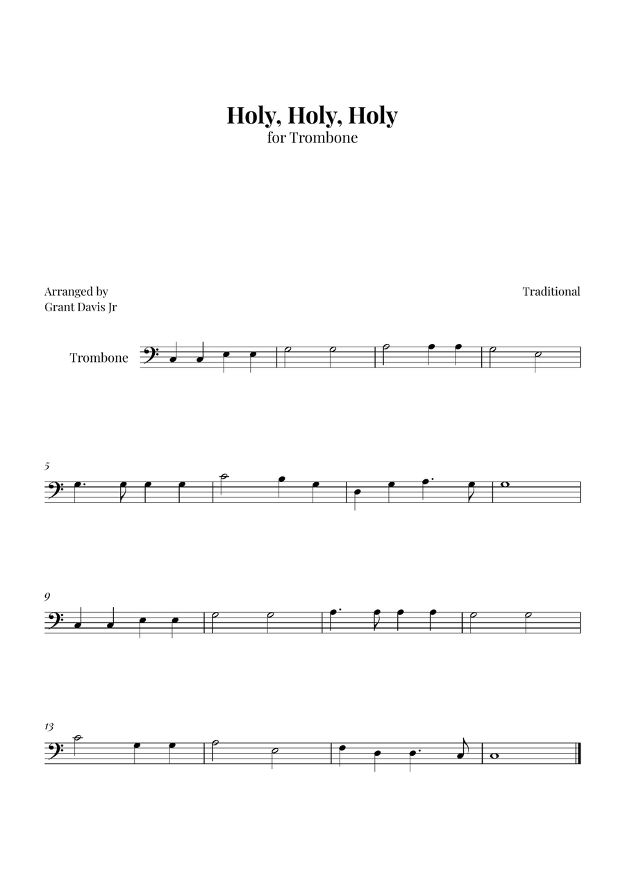 Holy, Holy, Holy Holy, Holy, Holy Trombone Solo scores gallery preview page 1