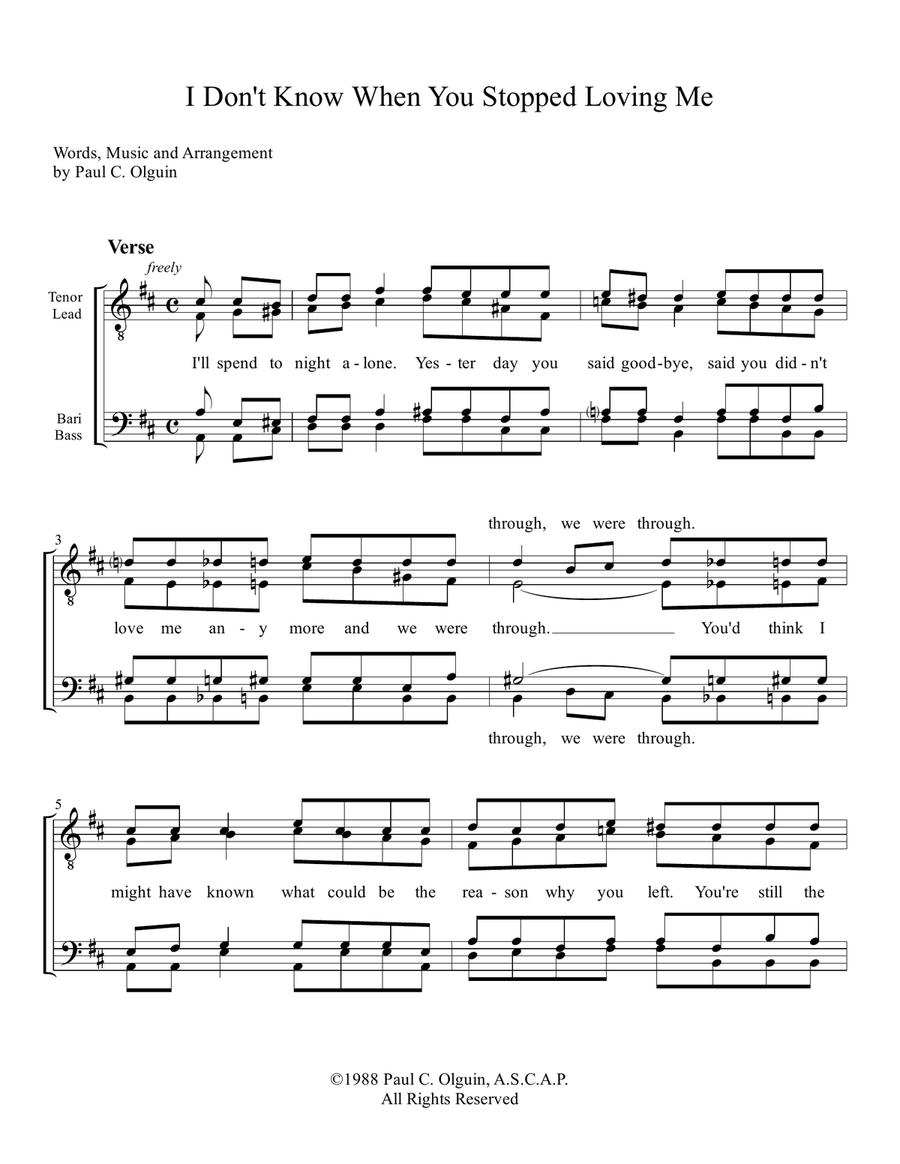 I Don't Know When You Stopped Loving Me TTBB scores gallery preview page 1