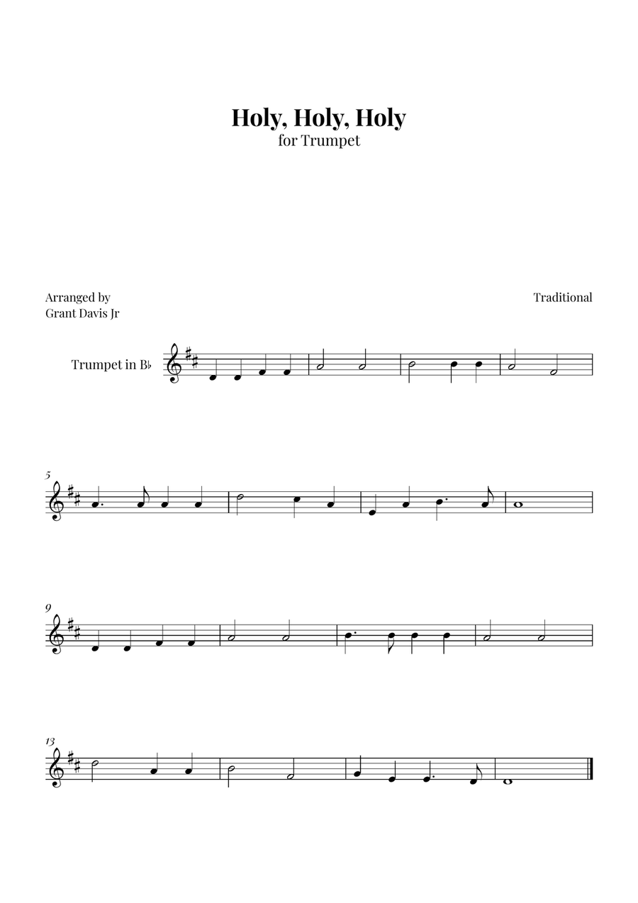 Holy, Holy, Holy Holy, Holy, Holy B-Flat Trumpet scores gallery preview page 1