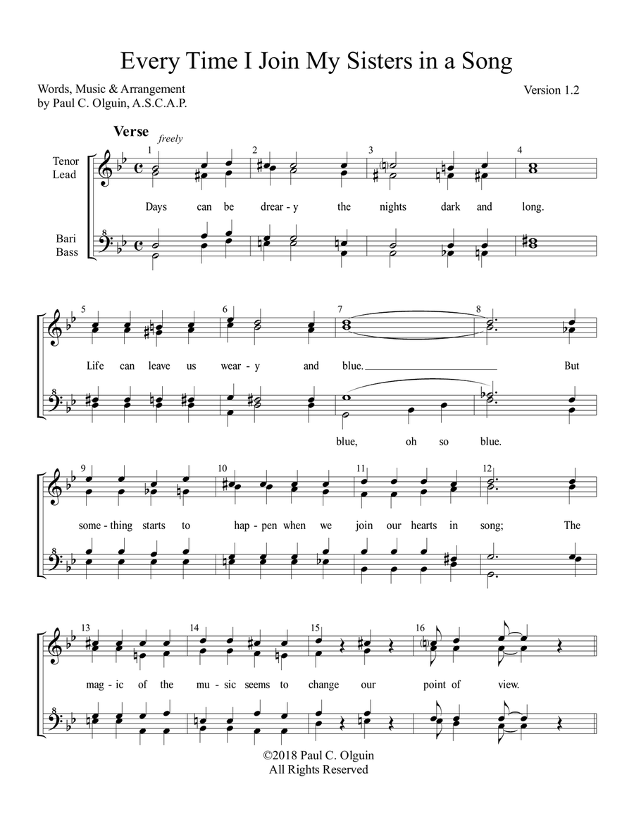 Every Time I Join My Sisters in a Song TTBB scores gallery preview page 1