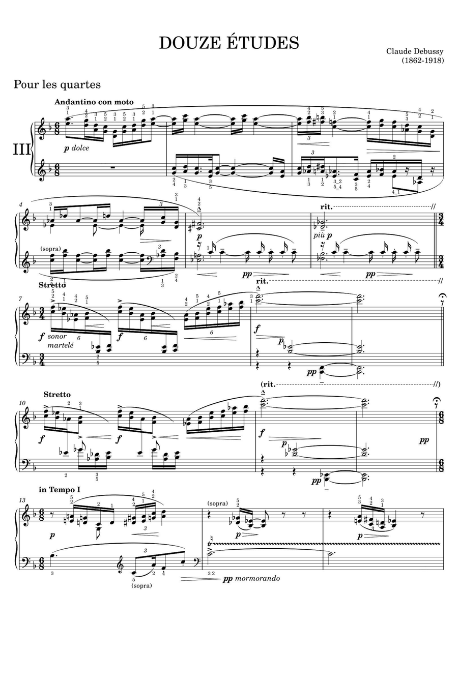 DOUZE ÉTUDES Pour les Quartes - Claude Debussy Piano Solo scores gallery preview page 1
