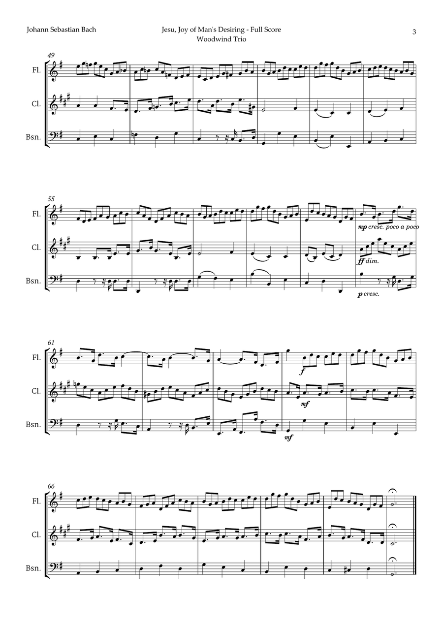 Jesu, Joy of Man's Desiring by Bach for Woodwind Trio Woodwind Trio scores gallery preview page 3