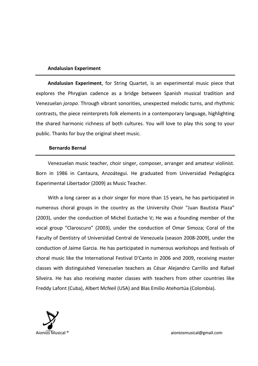 Andalusian Experiment - String Quartet (Score & parts) String Quartet scores gallery preview page 2