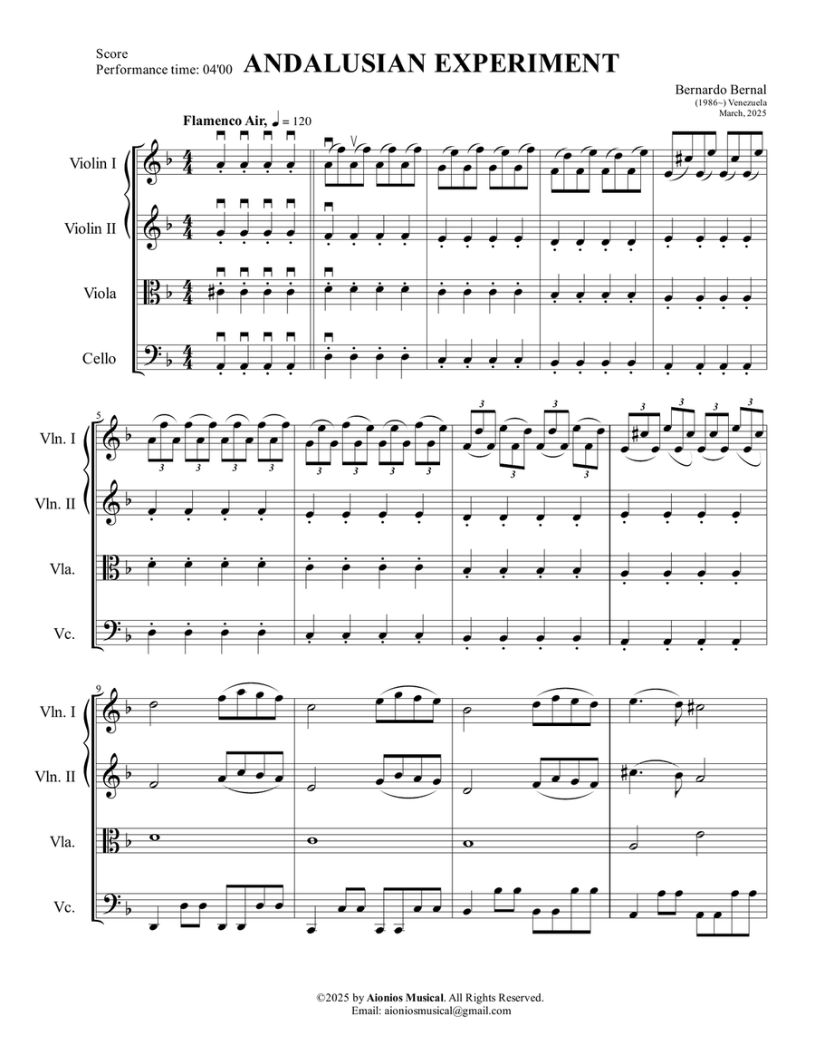 Andalusian Experiment - String Quartet (Score & parts) String Quartet scores gallery preview page 3