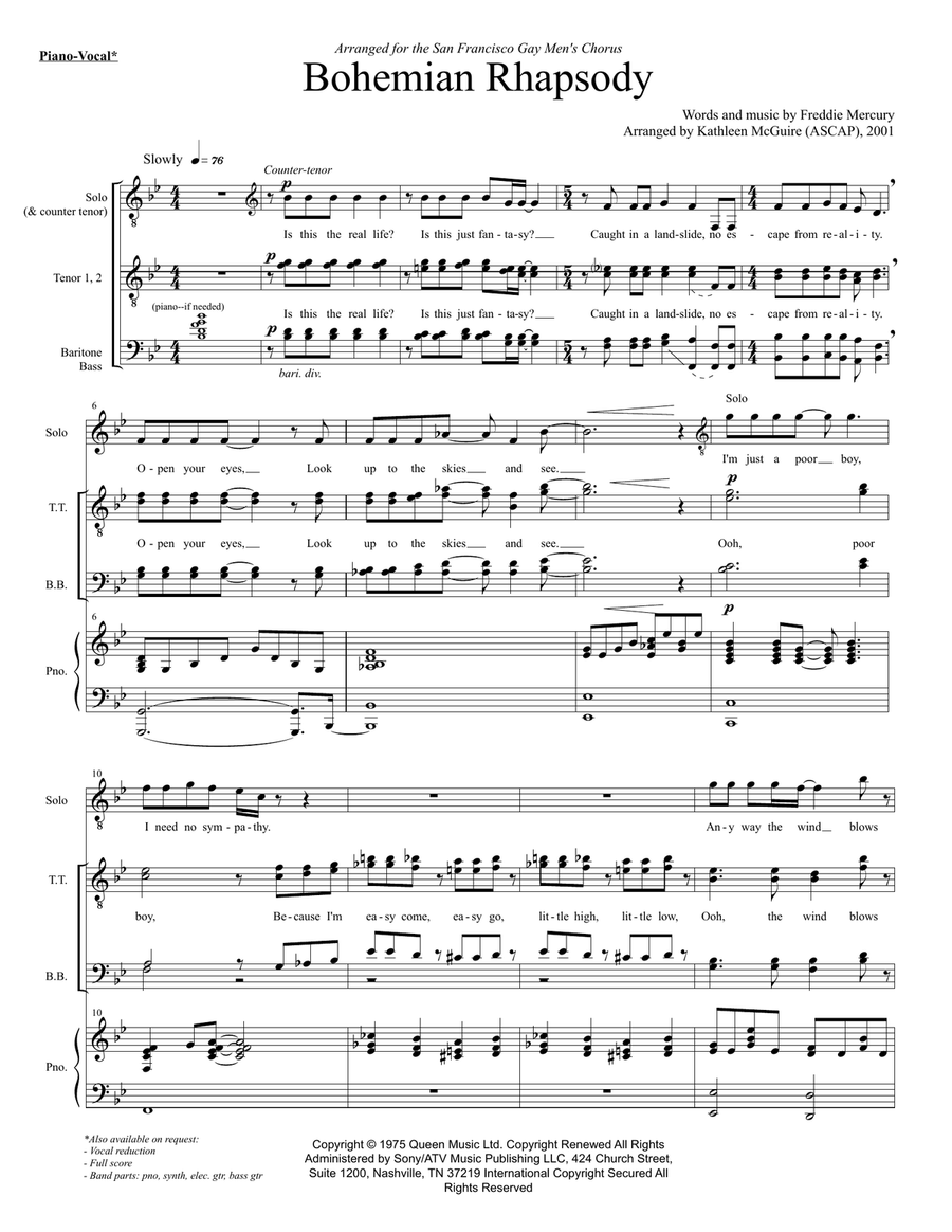 Bohemian Rhapsody TTBB scores gallery preview page 1