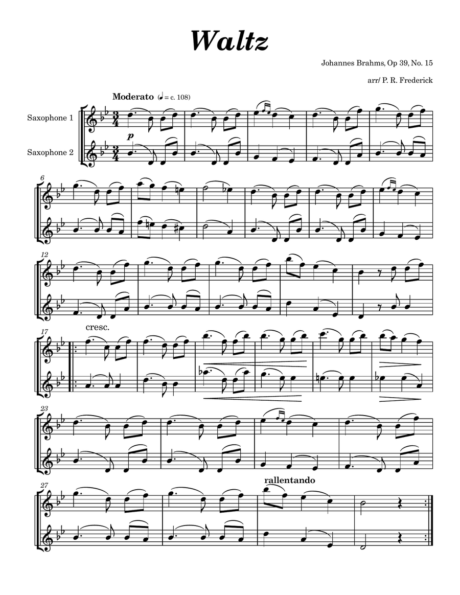 Waltz In Ab Major Op 39, No. 15 Tenor Saxophone scores gallery preview page 1
