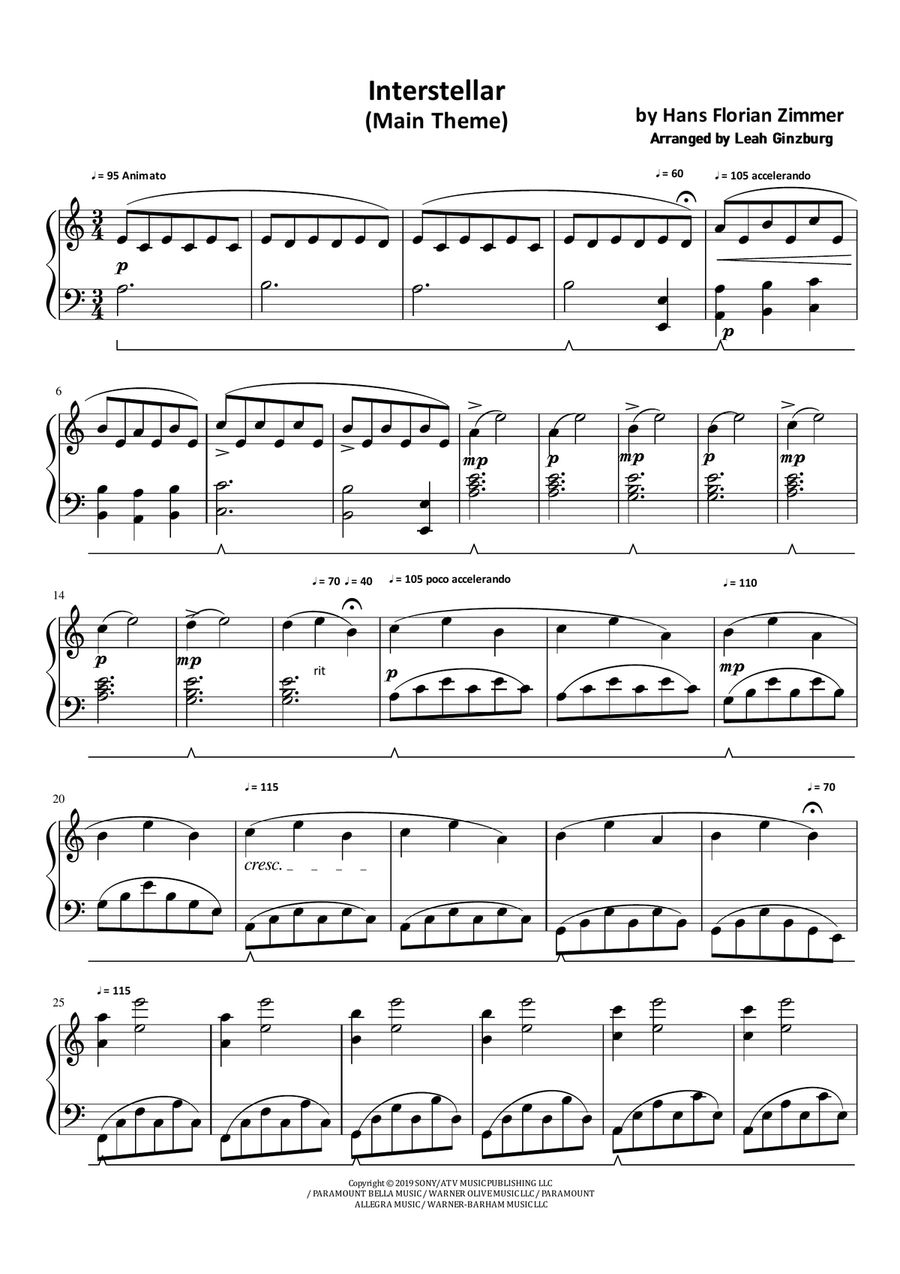 Interstellar Interstellar Piano Solo scores gallery preview page 1