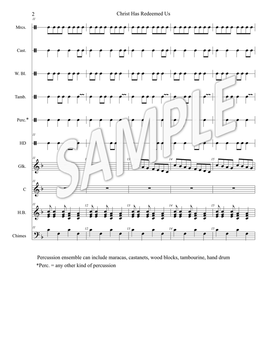 Christ Has Redeemed Us (for unison choir, handbells, chimes, glockenspiel, percussion, or others) Unison Choir scores gallery preview page 2