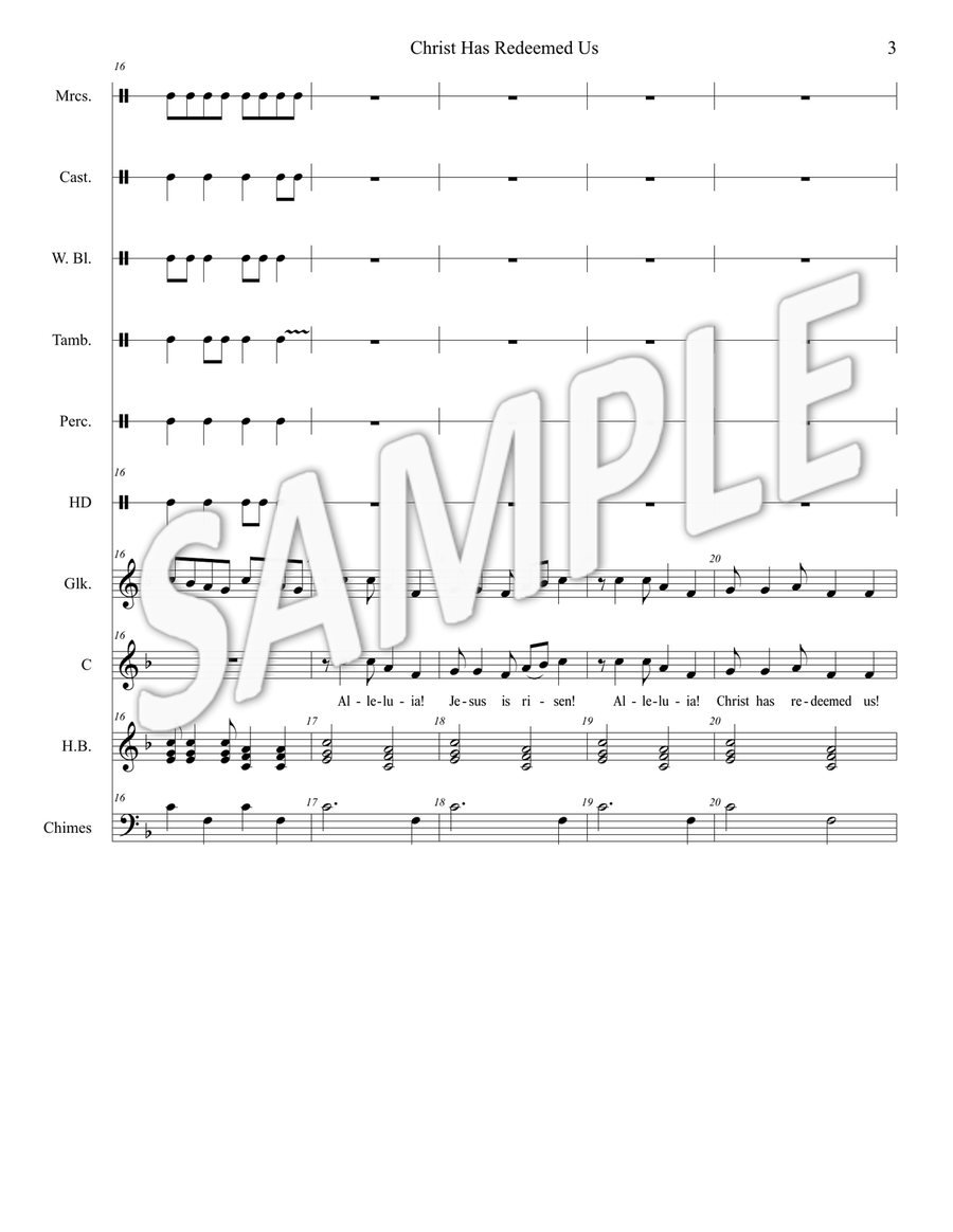 Christ Has Redeemed Us (for unison choir, handbells, chimes, glockenspiel, percussion, or others) Unison Choir scores gallery preview page 3
