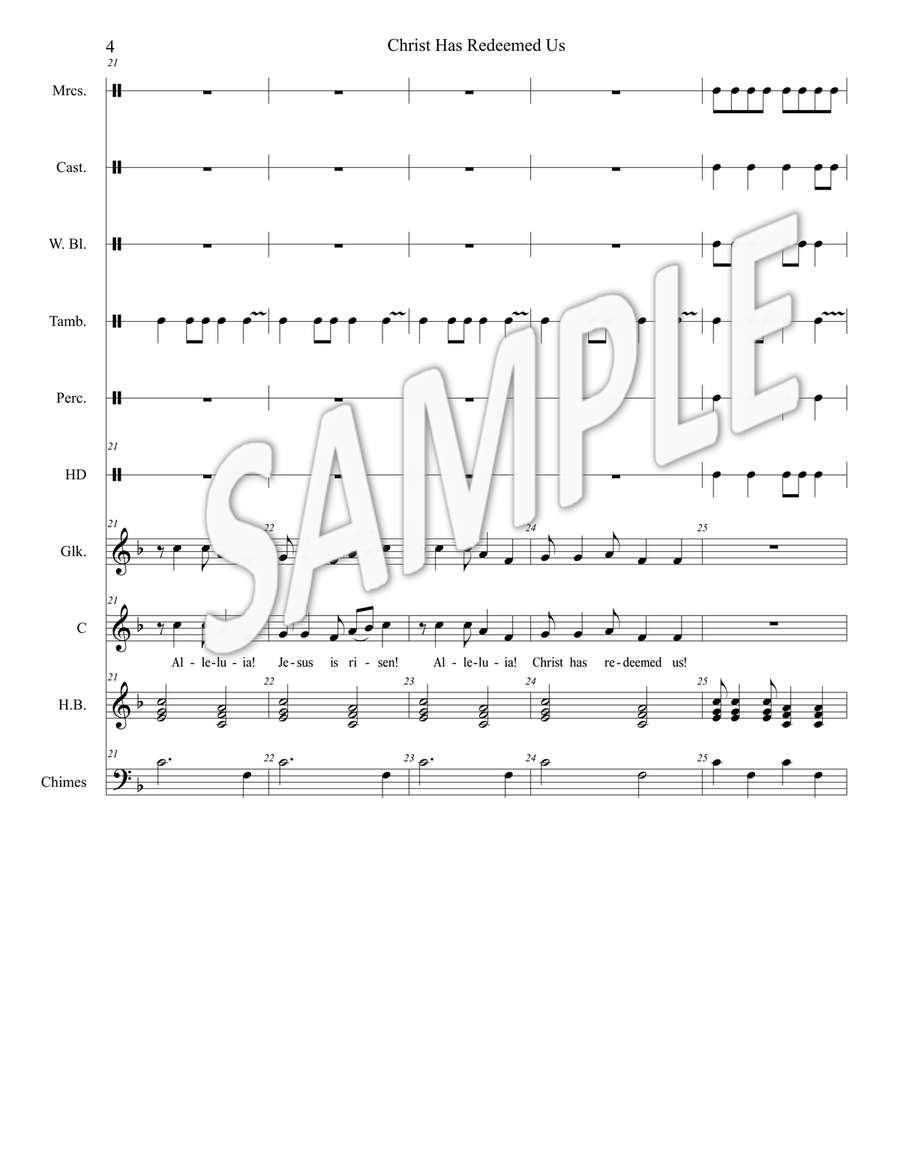 Christ Has Redeemed Us (for unison choir, handbells, chimes, glockenspiel, percussion, or others) Unison Choir scores gallery preview page 4