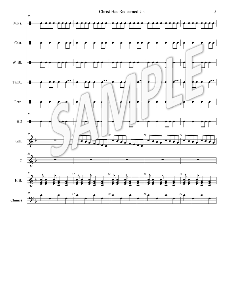 Christ Has Redeemed Us (for unison choir, handbells, chimes, glockenspiel, percussion, or others) Unison Choir scores gallery preview page 5