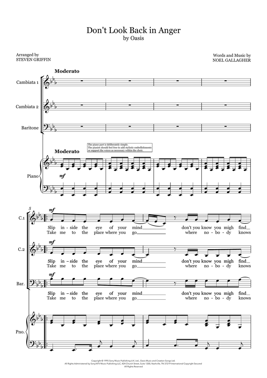 Don't Look Back In Anger 3-Part scores gallery preview page 1
