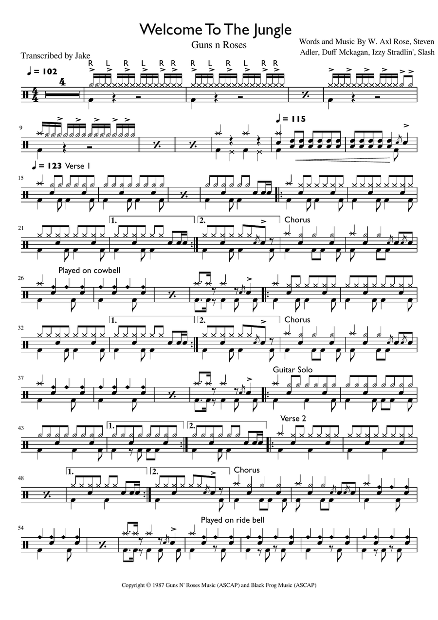 Welcome To The Jungle Welcome To The Jungle Drum Set scores gallery preview page 1