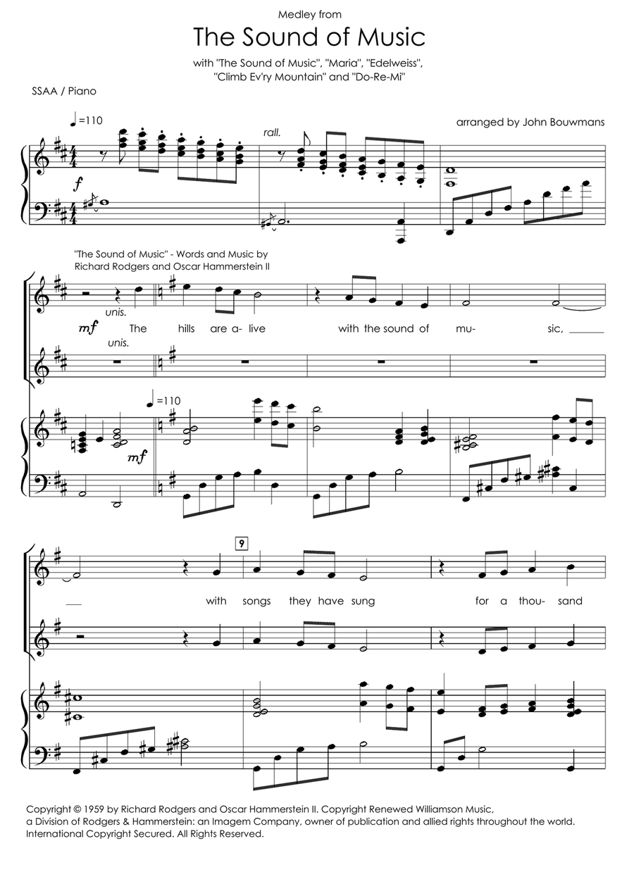Medley: The Sound Of Music with Maria, Edelweiss, Climb Ev'ry Mountain, and Do-Re-Mi SSAA scores gallery preview page 3