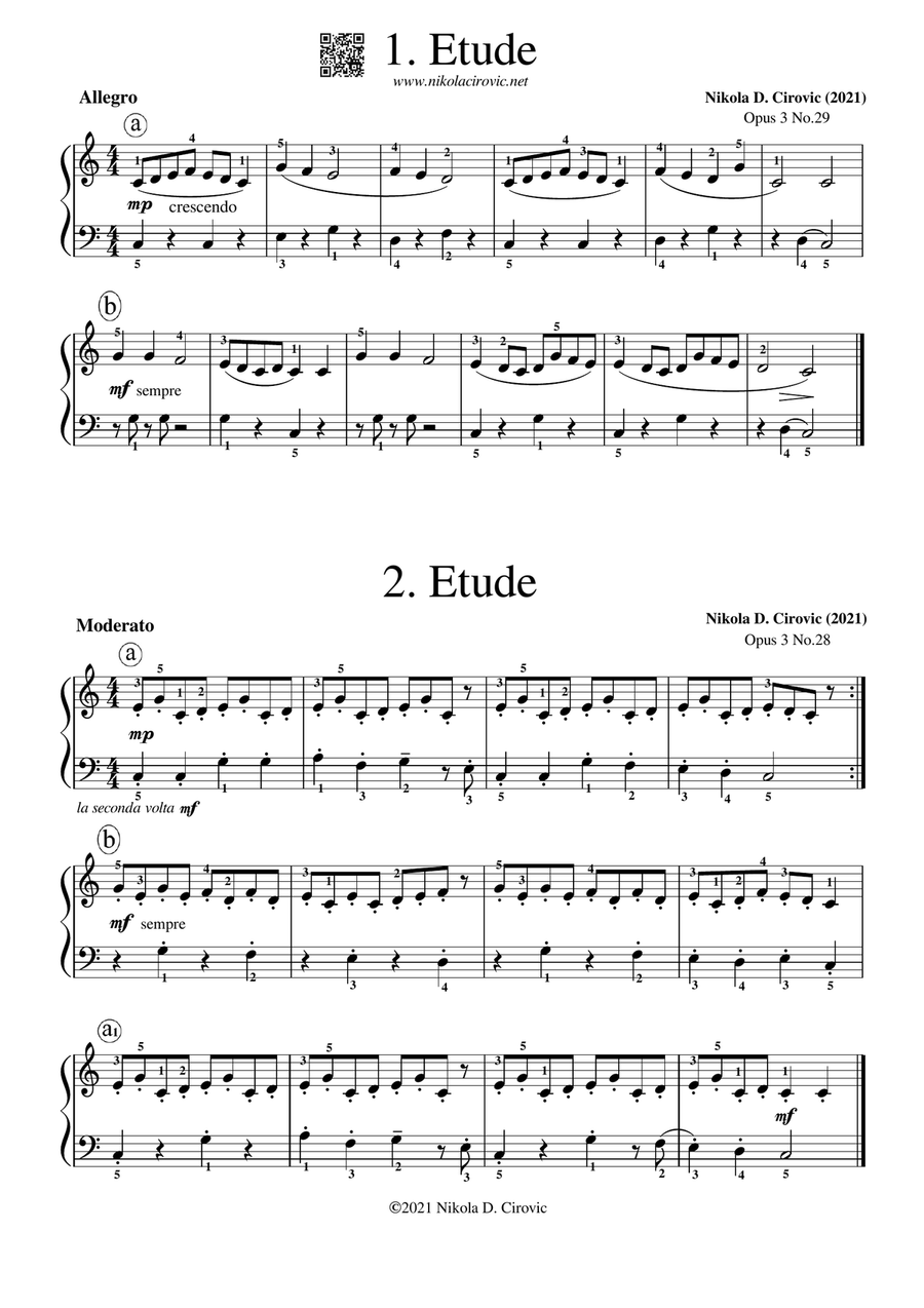 2 Etudes in C Major, Op.3 No.29 & 28 by N. D. Cirovic Piano Method scores gallery preview page 1