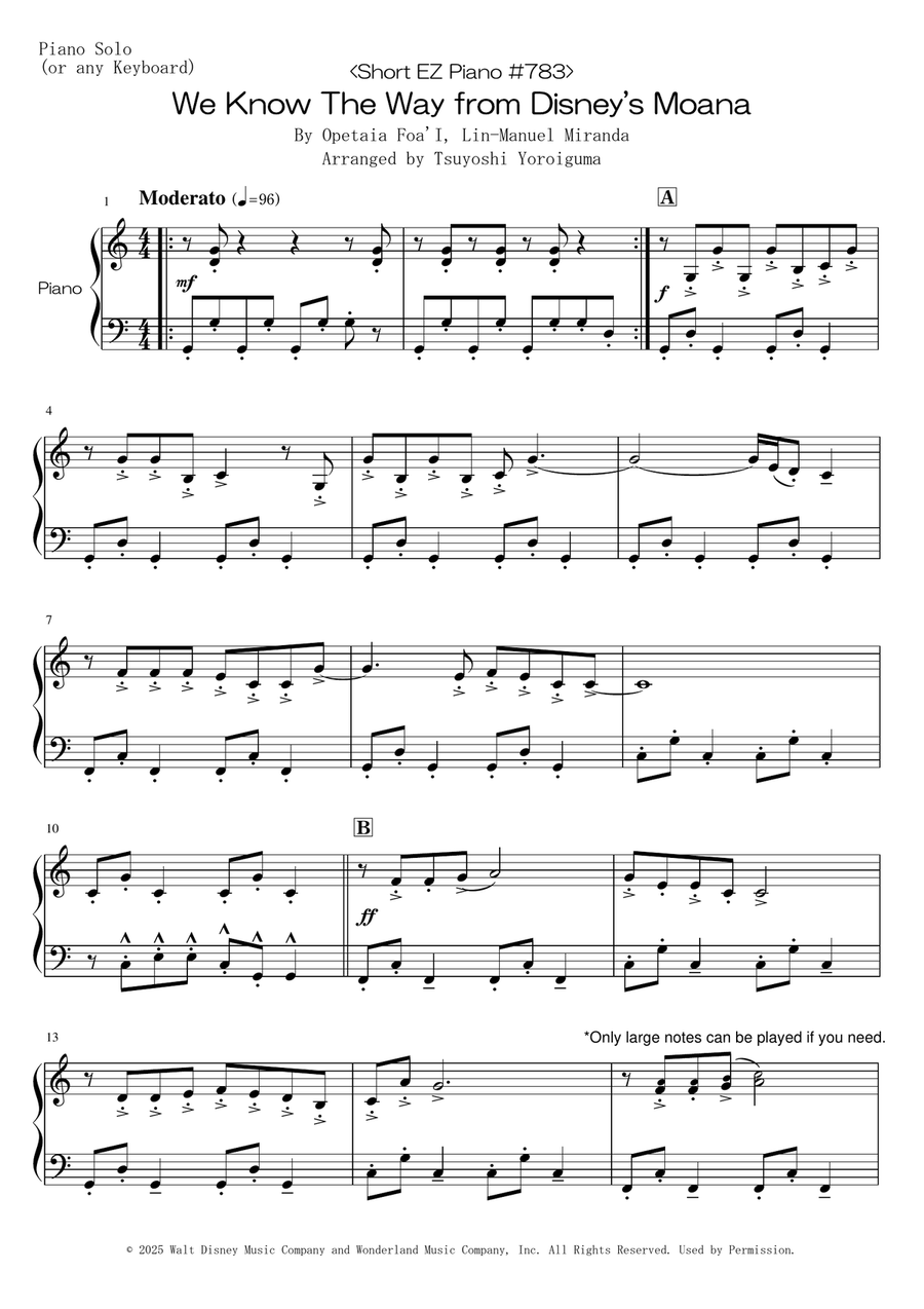 We Know The Way Easy Piano scores gallery preview page 1