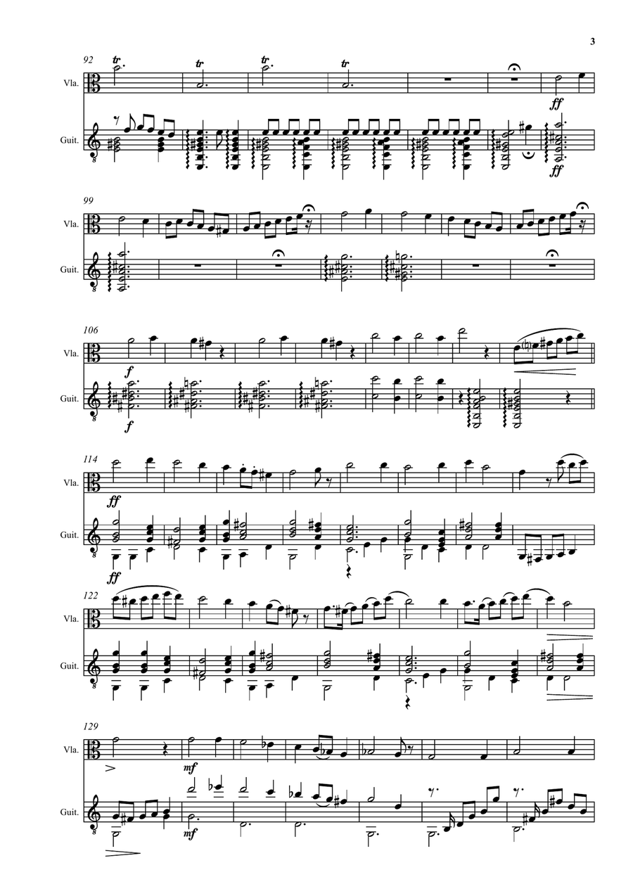 Chantefable of Aucassin and Nicolette arranged, with variations, for viola and guitar String Duet scores gallery preview page 3