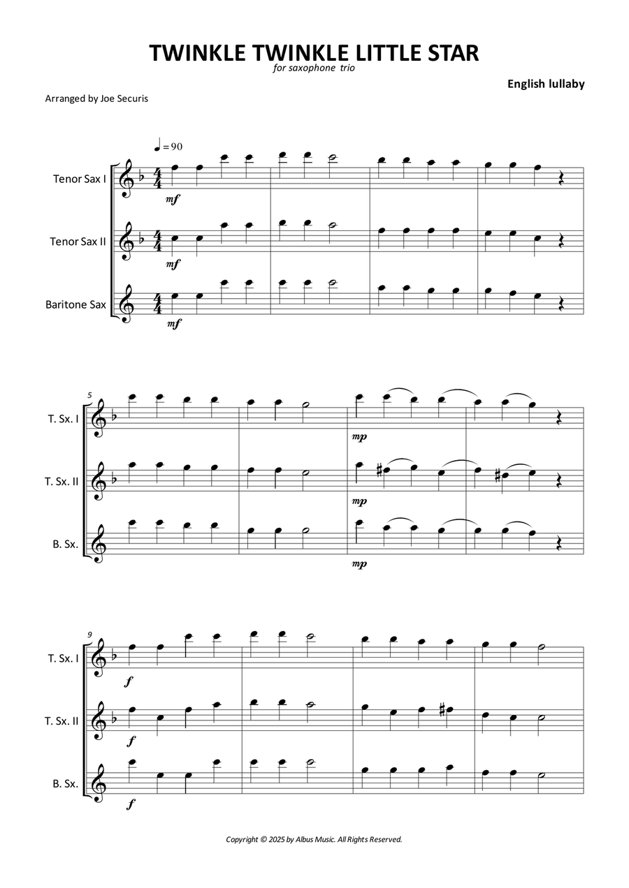 Twinkle Twinkle Little Star Woodwind Trio scores gallery preview page 1