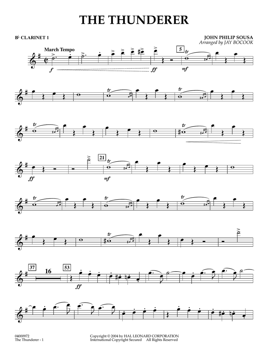 The Thunderer (arr. Jay Bocook) - Bb Clarinet 1 Concert Band scores gallery preview page 1