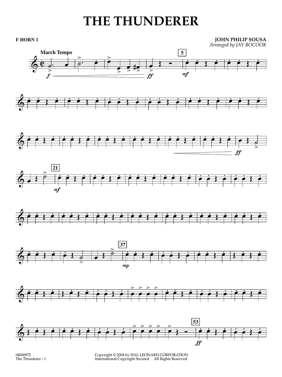 The Thunderer (arr. Jay Bocook) - F Horn 1 Concert Band scores gallery preview page 1