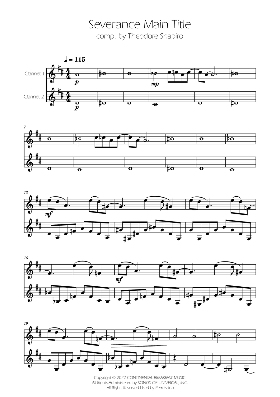 Severance - Main Title Theme Clarinet Duet scores gallery preview page 1