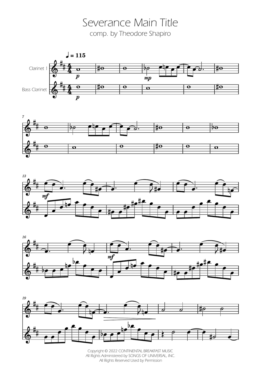 Severance - Main Title Theme Clarinet Duet scores gallery preview page 1