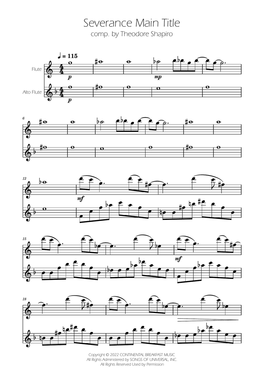 Severance - Main Title Theme Flute Duet scores gallery preview page 1