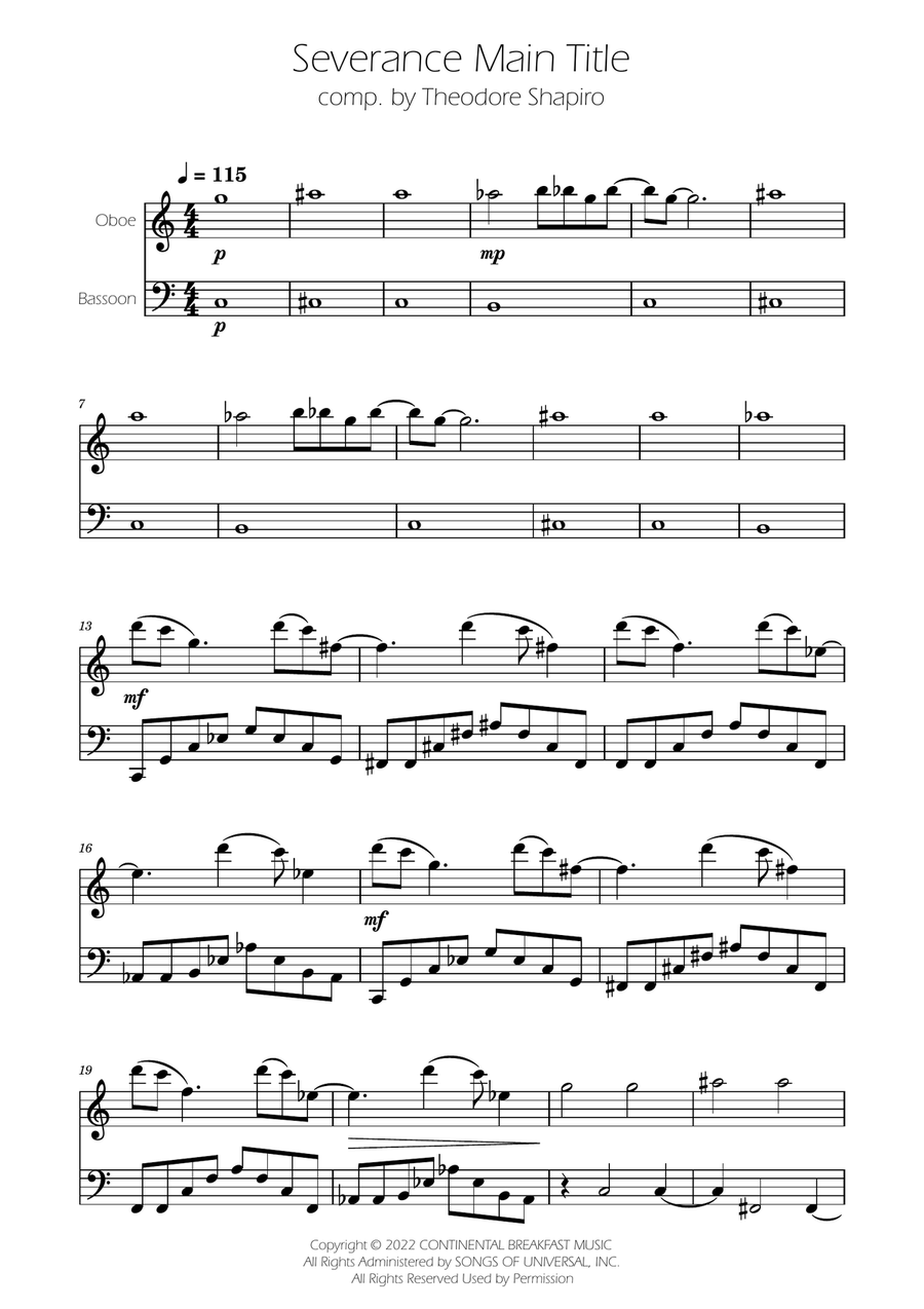 Severance - Main Title Theme Woodwind Duet scores gallery preview page 1