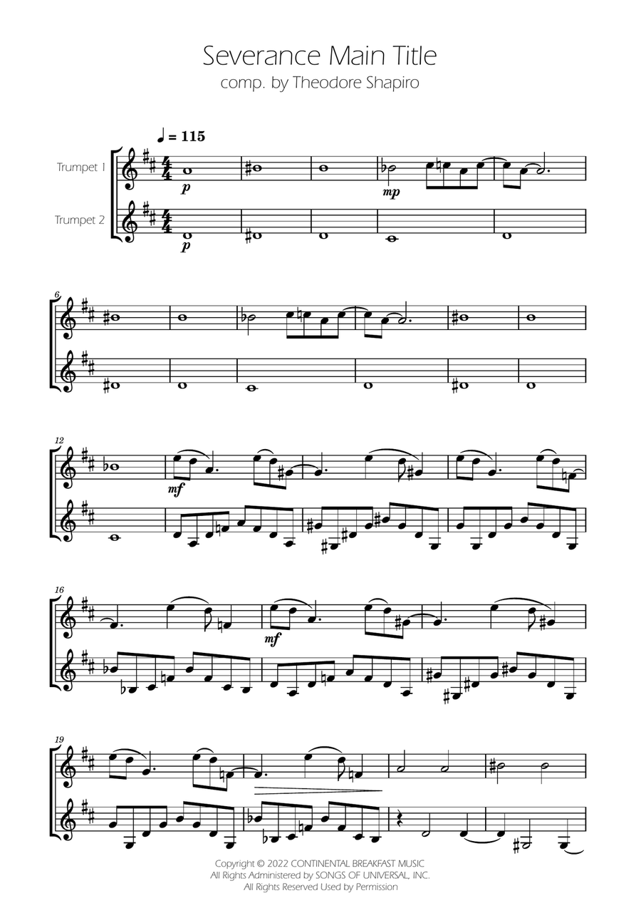 Severance - Main Title Theme Trumpet Duet scores gallery preview page 1