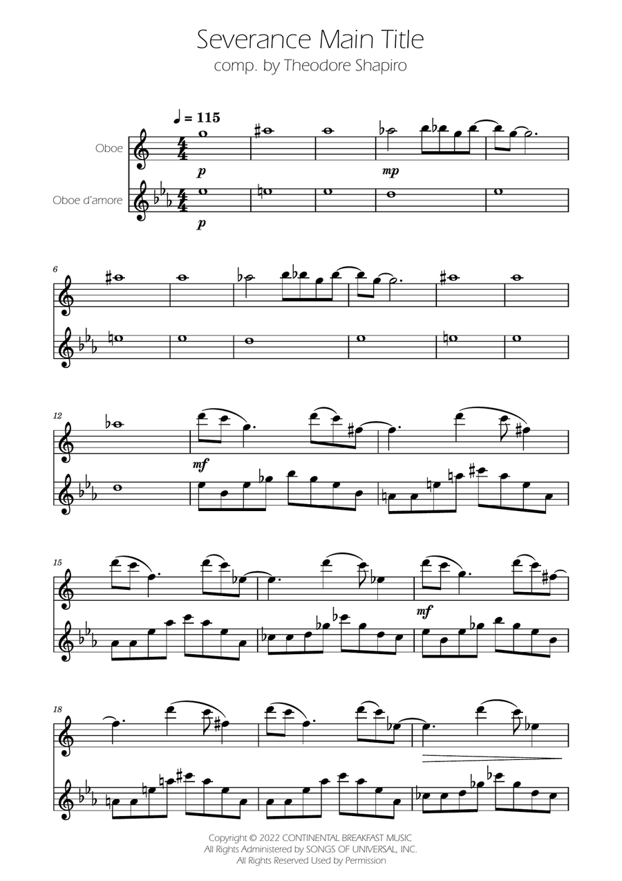 Severance - Main Title Theme Woodwind Duet scores gallery preview page 1