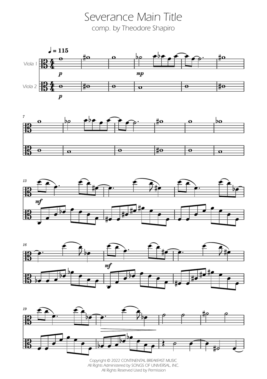 Severance - Main Title Theme String Duet scores gallery preview page 1