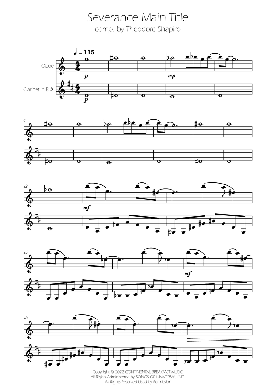 Severance - Main Title Theme Woodwind Duet scores gallery preview page 1