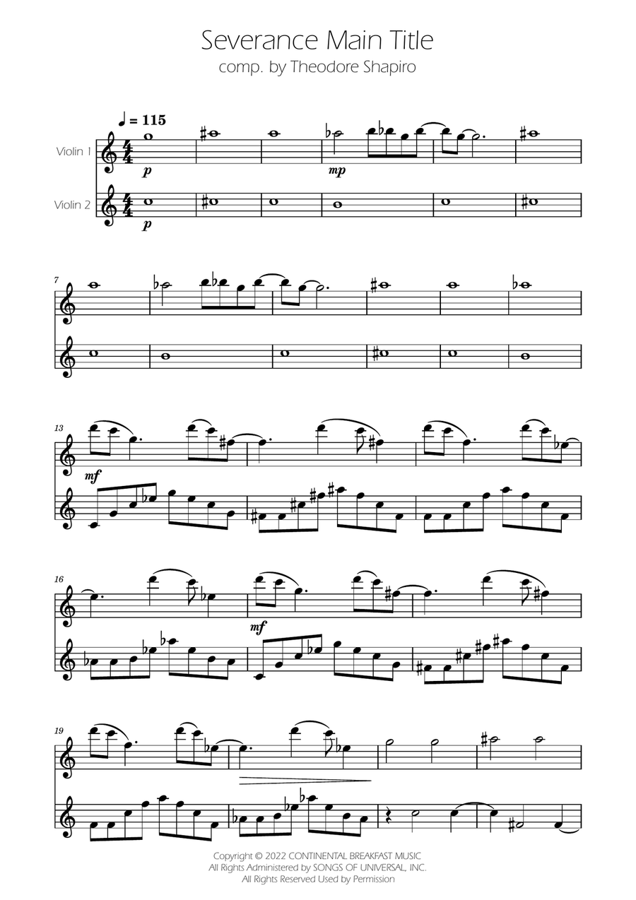 Severance - Main Title Theme String Duet scores gallery preview page 1