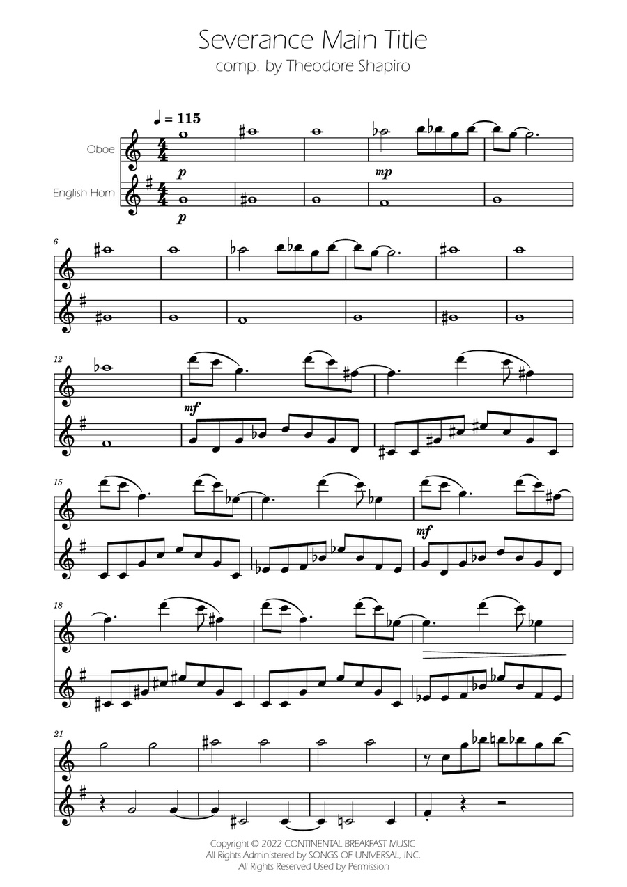 Severance - Main Title Theme Woodwind Duet scores gallery preview page 1