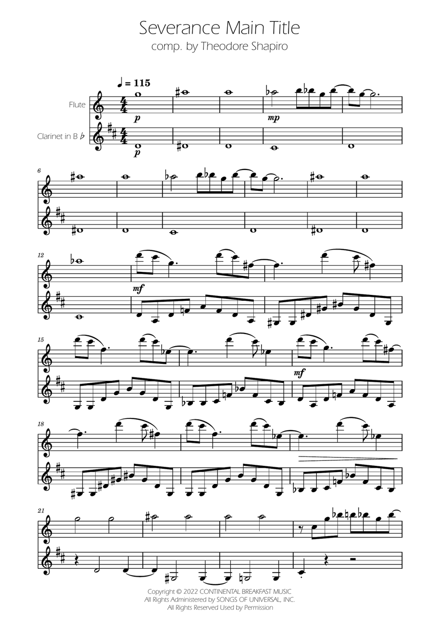 Severance - Main Title Theme Woodwind Duet scores gallery preview page 1