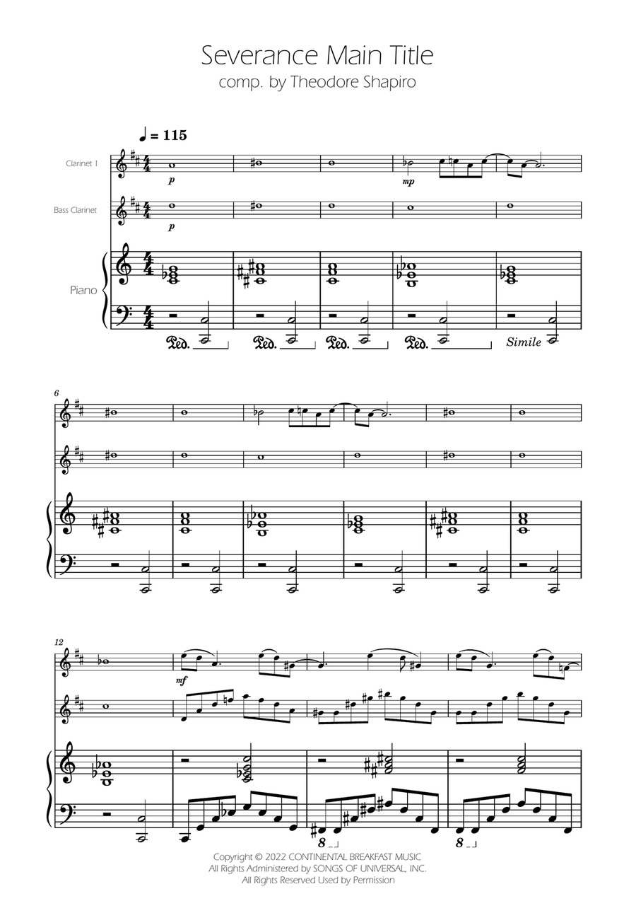 Severance - Main Title Theme Clarinet Duet scores gallery preview page 1