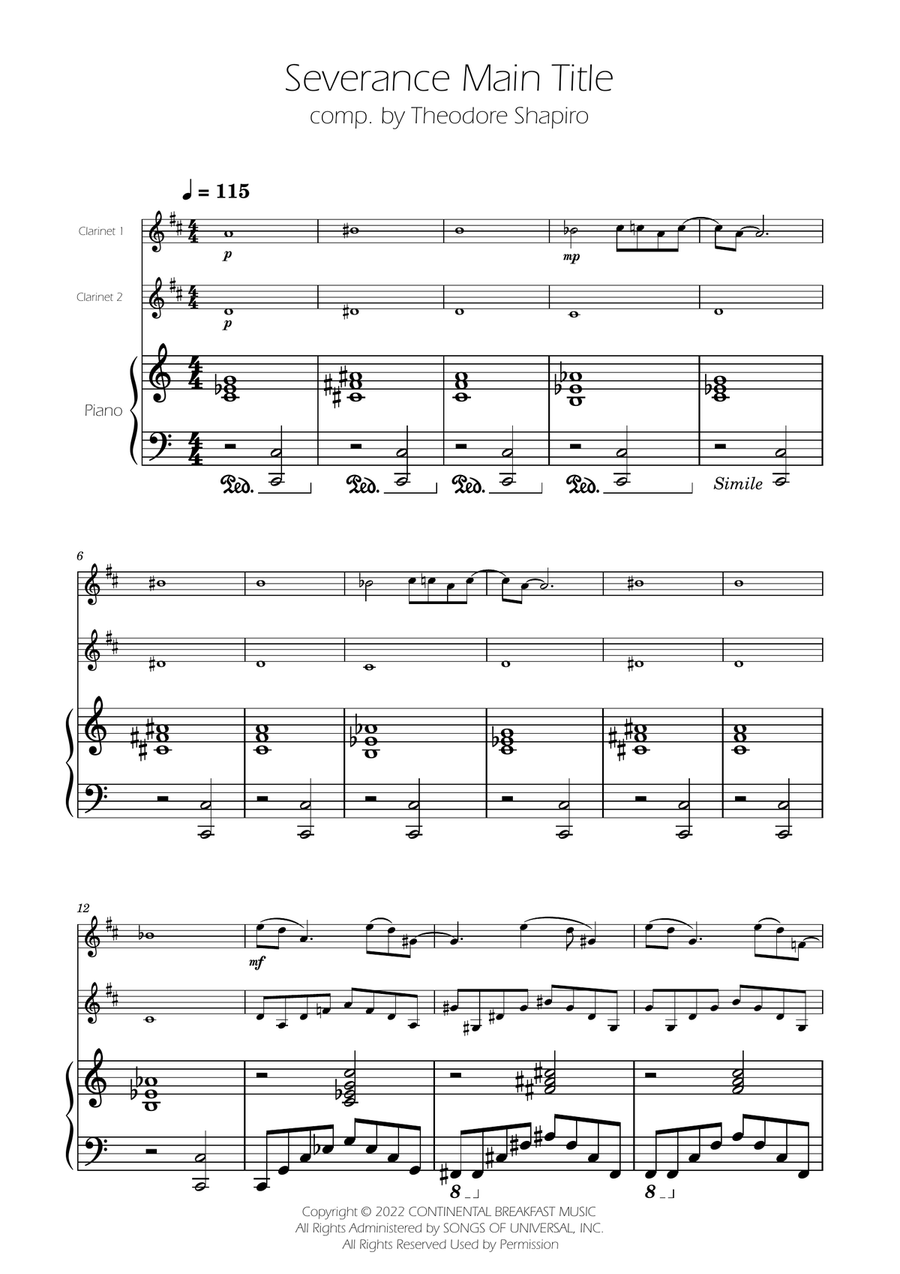 Severance - Main Title Theme Clarinet Duet scores gallery preview page 1