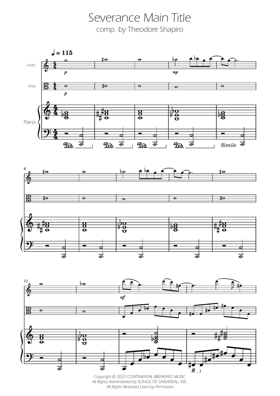Severance - Main Title Theme String Duet scores gallery preview page 1
