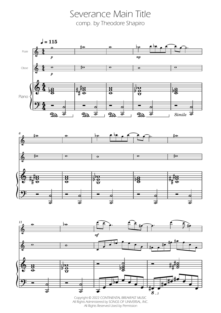 Severance - Main Title Theme Woodwind Duet scores gallery preview page 1