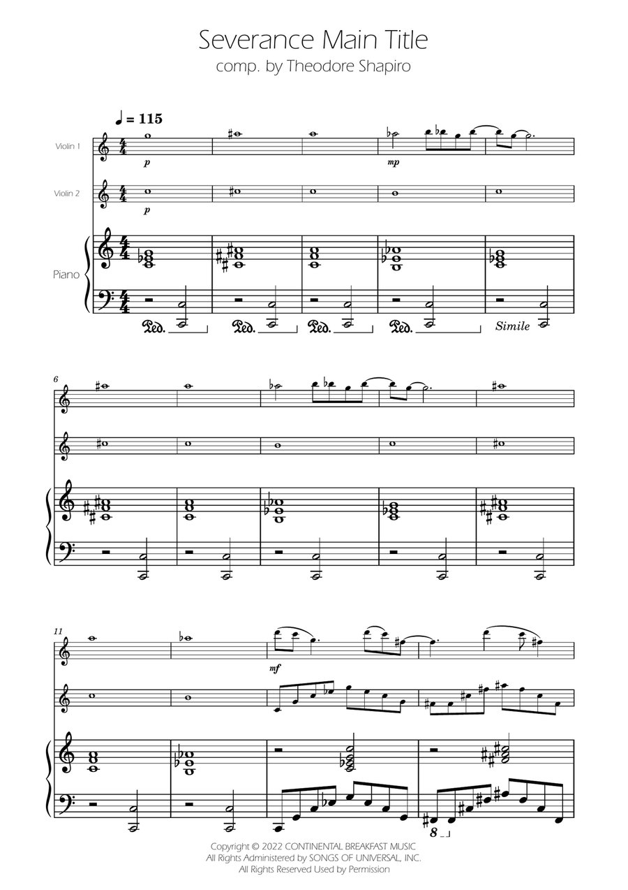 Severance - Main Title Theme String Duet scores gallery preview page 1
