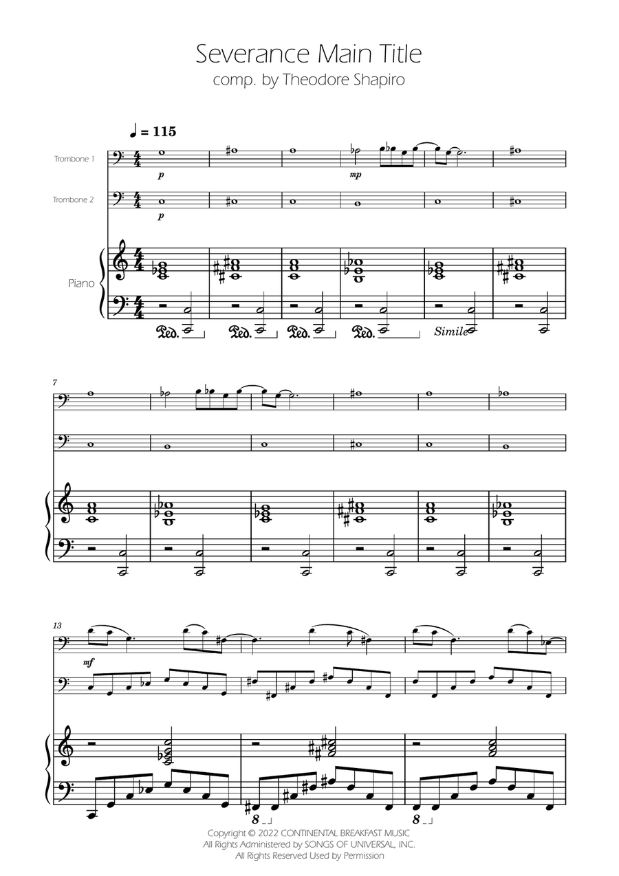 Severance - Main Title Theme Trombone Duet scores gallery preview page 1