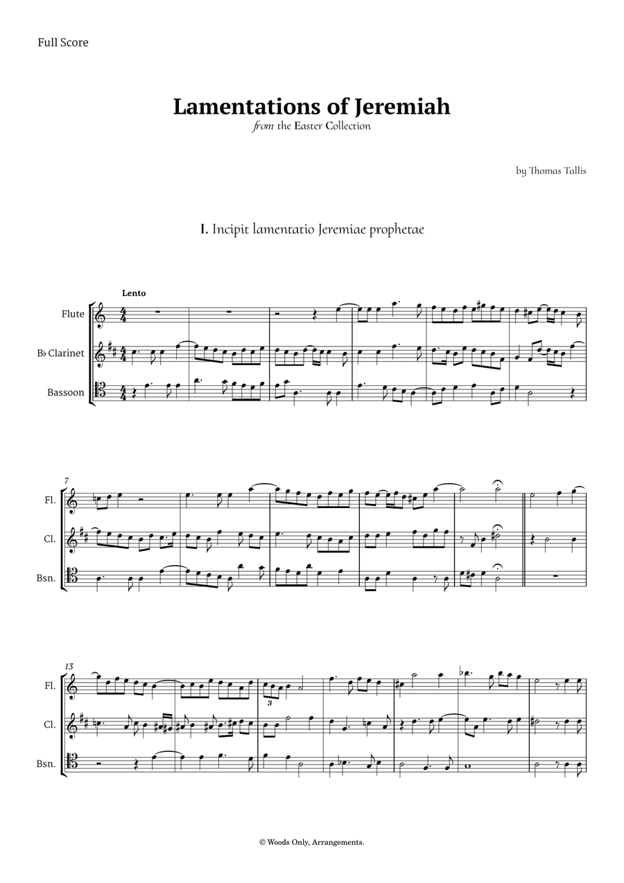 Lamentations of Jeremiah by Thomas Tallis for Woodwind Trio Woodwind Trio scores gallery preview page 1