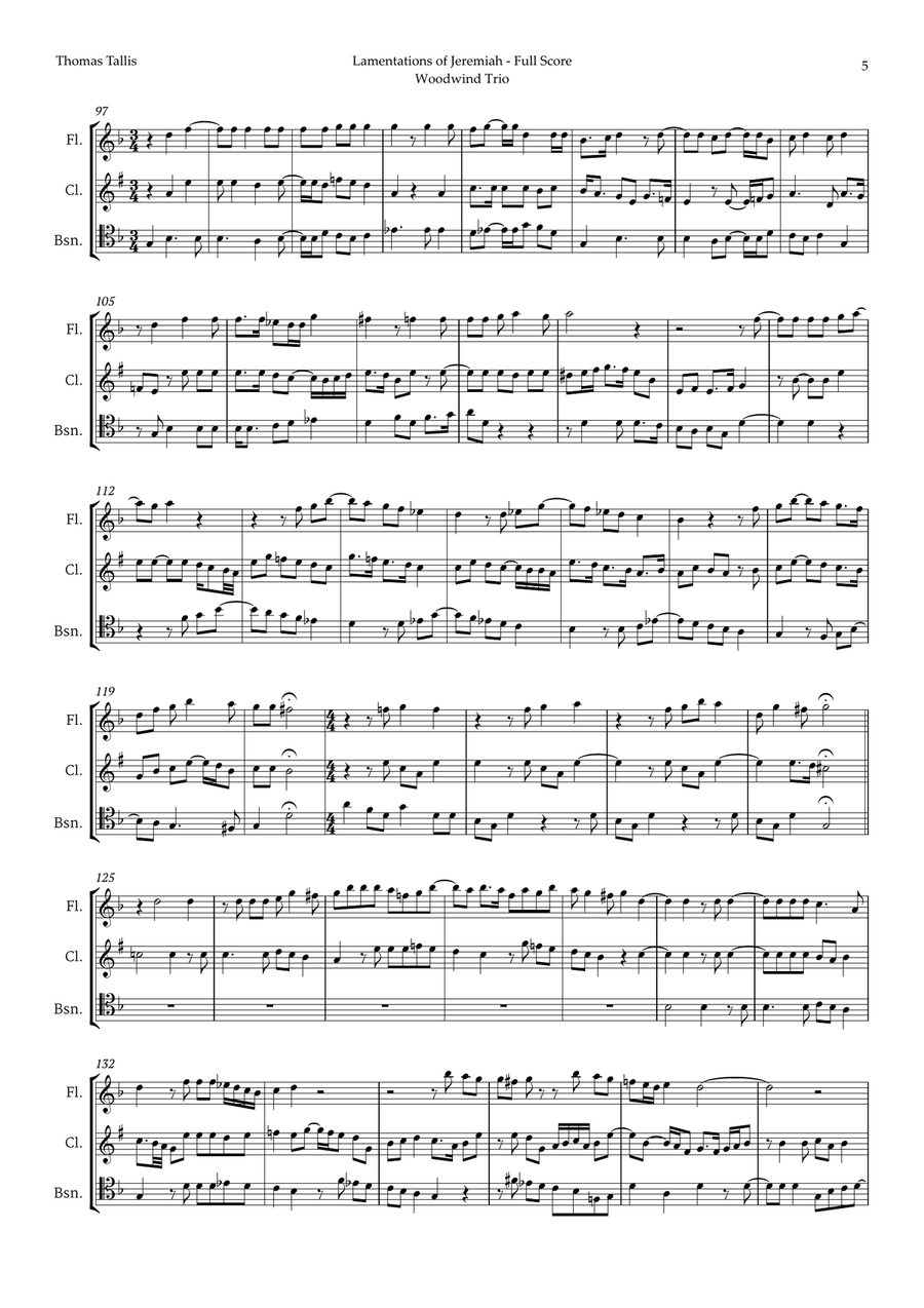Lamentations of Jeremiah by Thomas Tallis for Woodwind Trio Woodwind Trio scores gallery preview page 5