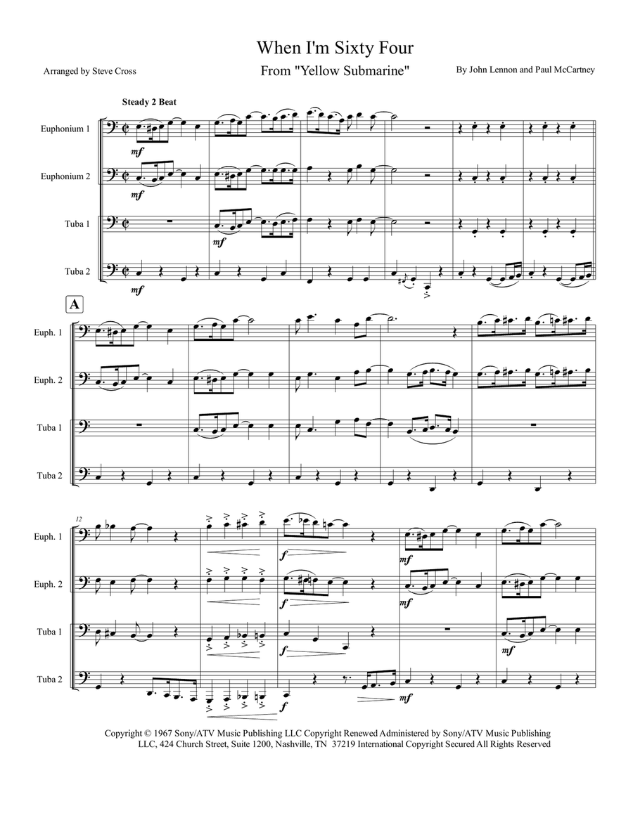 When I'm Sixty-Four When I'm Sixty-Four Brass Quartet scores gallery preview page 1