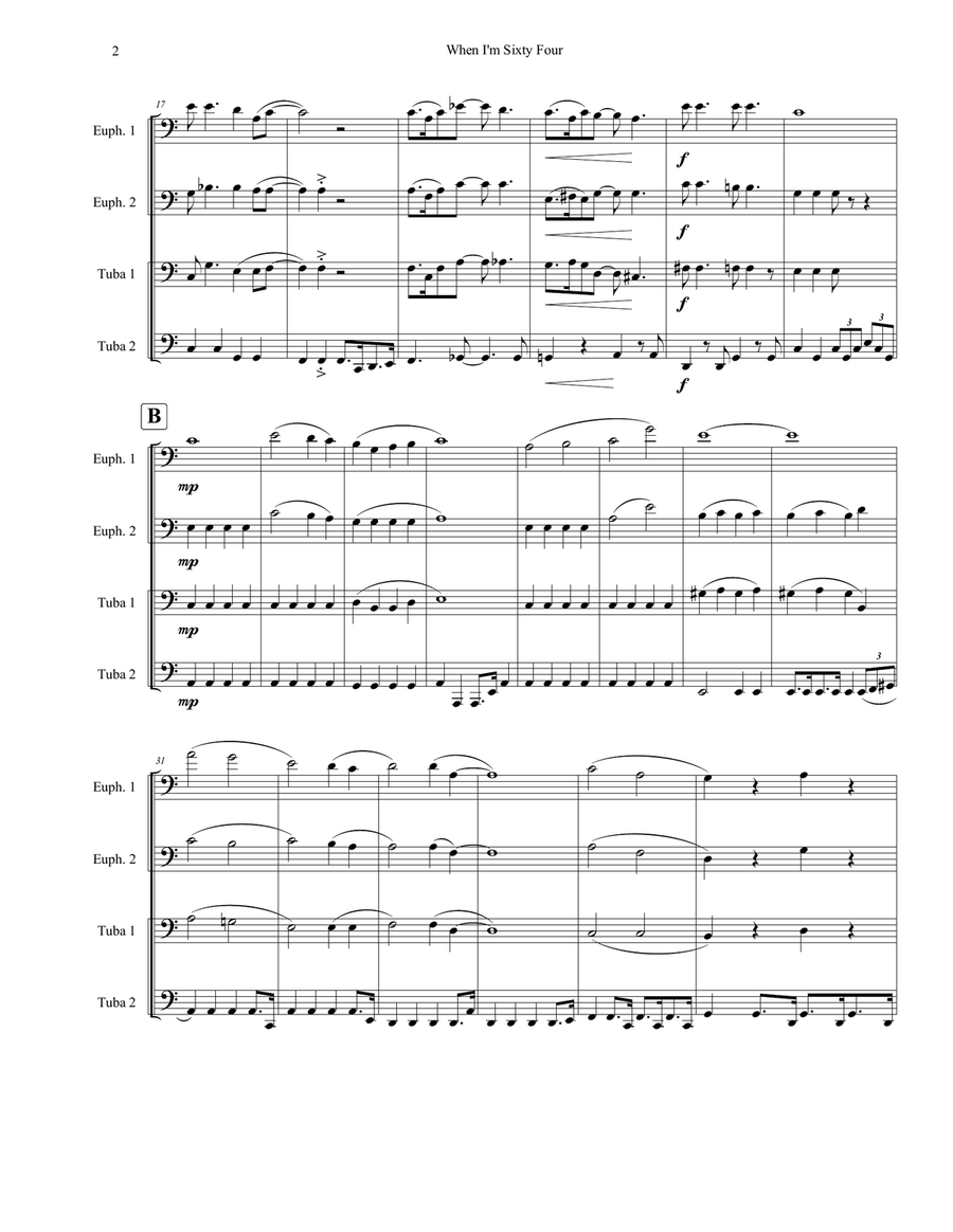 When I'm Sixty-Four When I'm Sixty-Four Brass Quartet scores gallery preview page 2