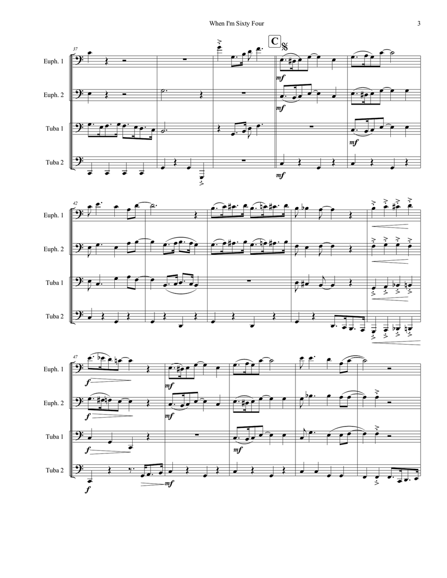 When I'm Sixty-Four When I'm Sixty-Four Brass Quartet scores gallery preview page 3