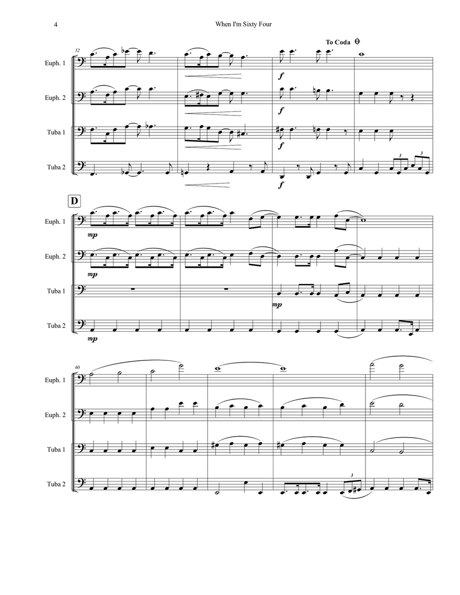 When I'm Sixty-Four When I'm Sixty-Four Brass Quartet scores gallery preview page 4