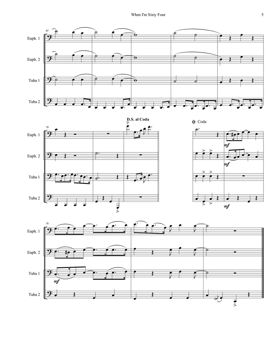 When I'm Sixty-Four When I'm Sixty-Four Brass Quartet scores gallery preview page 5