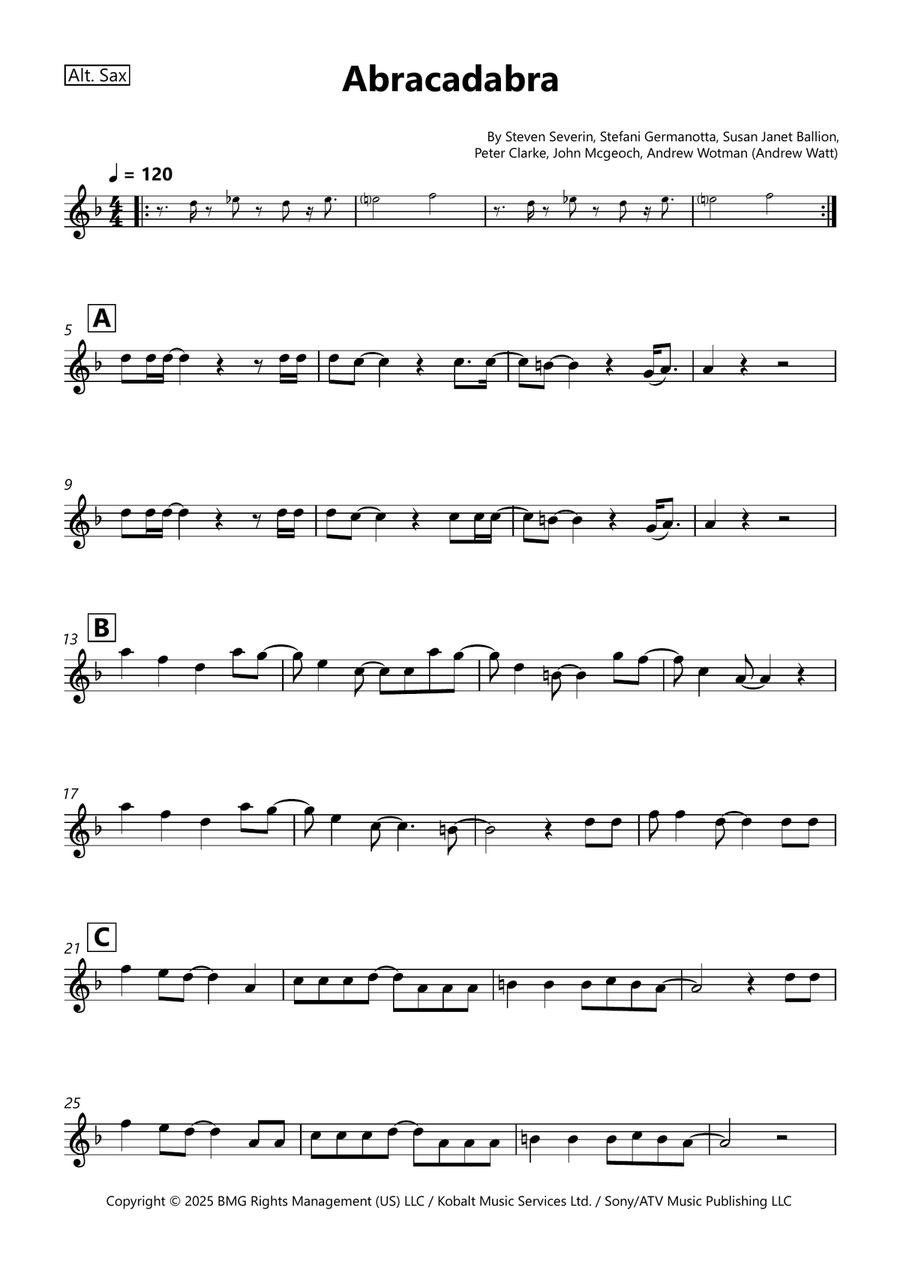 Abracadabra Abracadabra Alto Saxophone scores gallery preview page 1